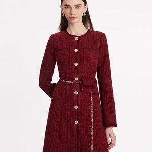 Goelia Single-Breasted Tweed Women Coat Chili Red